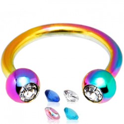 Piercing fer à cheval 23 - PVD rainbow strass