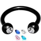 Piercing fer à cheval 25 - PVD noir strass