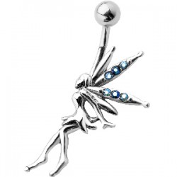 Piercing nombril fée 08 - Aile avec strass bleu-clair