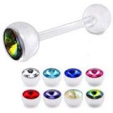 Piercing de langue UV 73 - Flexible transparent strass