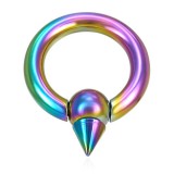 Piercing anneau PVD rainbow boule et pointe 05mm