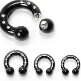 Piercing fer à cheval PVD black-line boules strass 3 à 6mm