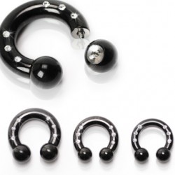 Piercing fer à cheval PVD black-line boules strass 3 à 6mm