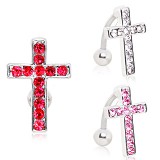 Piercing nombril croix 14 - Inversé avec strass
