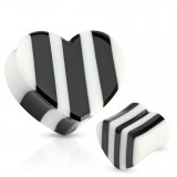 Plug courbe en corne noire et blanche coeur