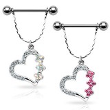 Piercing téton barbell 45 - Coeur et fleurs