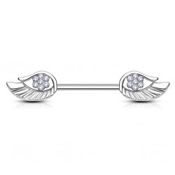 Piercing téton barbell 89 - Ailes strass transparents