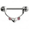 Piercing téton barbell 52 - Coeur et strass roses
