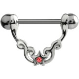 Piercing téton barbell 53 - étoile strass rose