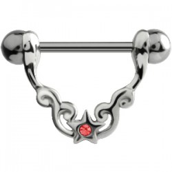 Piercing téton barbell 53 - étoile strass rose