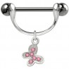 Piercing téton barbell 57 - Papillon strass roses