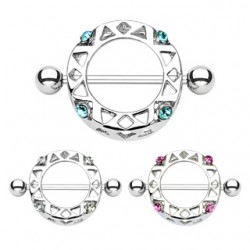 Piercing téton bouclier quatre strass (19)