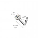 Piercing nez courbé 0.8 ou 1mm 86 - Titane zircone transparent