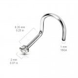 Piercing nez courbé 0.8 ou 1mm 87 - Titane zircone transparent B
