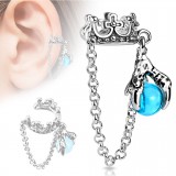 Chaine pour oreille 27 - Couronne boule bleue