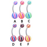Piercing nombril UV 24 - Beach-ball bicolore