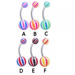 Piercing nombril UV 24 - Beach-ball bicolore