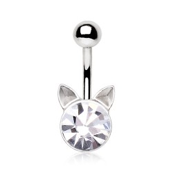 Piercing nombril chat strass transparent (138)