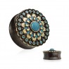 Plug courbe en bois antique et turquoise (OR174)