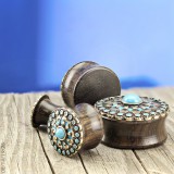 Plug courbe en bois antique et turquoise