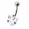 Piercing nombril tribal 55 - Trois strass bleus