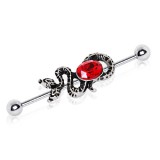 Piercing industriel 177 - Serpent strass rouge