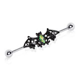 Piercing industriel 178 - Chauve souris noire strass vert-pomme