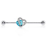 Piercing industriel 180 - Coeur bleu-clair et strass