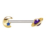 Piercing téton barbell 98 - Lune et planète