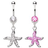 Piercing nombril étoile de mer avec strass (05)