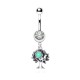 Piercing nombril arbre de vie avec strass et pierre turquoise