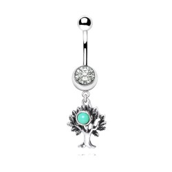 Piercing nombril arbre de vie strass turquoise (D231)