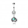Piercing nombril arbre de vie avec strass et pierre turquoise
