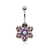 Piercing nombril fleur 60 - Vintage avec violet