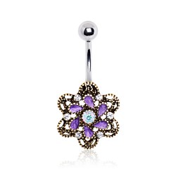 Piercing nombril fleur 60 - Vintage avec violet