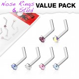 Pack de piercings nez 0.8mm 04 - Courbes zircones