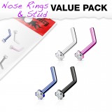 Pack de piercings nez 0.8mm 06 - PVD courbes zircones