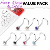 Pack de piercings nez 0.8mm 08 - Courbes strass
