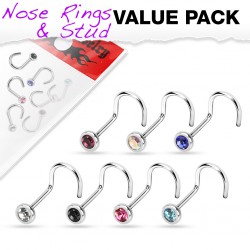 Pack de piercings nez 0.8mm 08 - Courbes strass