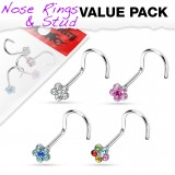 Pack de piercings nez 0.8mm 12 - Courbes flowers