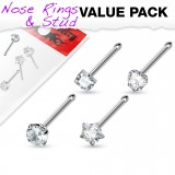 Pack de piercings nez 0.8mm 18 - Droits zircones transparents