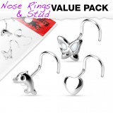 Pack de piercings nez 0.8mm 21 - Courbes trois motifs