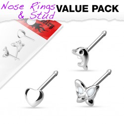 Pack de piercings nez 0.8mm 22 - Droits trois motifs