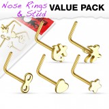 Pack de piercings nez 0.8mm 27 - Courbes motifs jaunes
