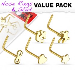 Pack de piercings nez 0.8mm 27 - Courbes motifs jaunes