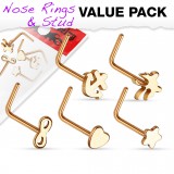 Pack de piercings nez 0.8mm 28 - Courbes motifs roses
