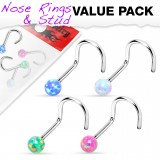 Pack de piercings nez 0.8mm 30 - Courbes boules opalite