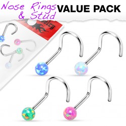 Pack de piercings nez 0.8mm 30 - Courbes boules opalite