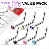 Pack de piercings nez 1mm 03 - Courbes A strass