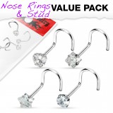 Pack de piercings nez 1mm 07 - Zircones ronds transparents